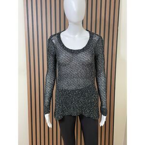 Eileen Fisher Women's XS Black Sweater Cotton Tunic Lightweight Metallic Thread